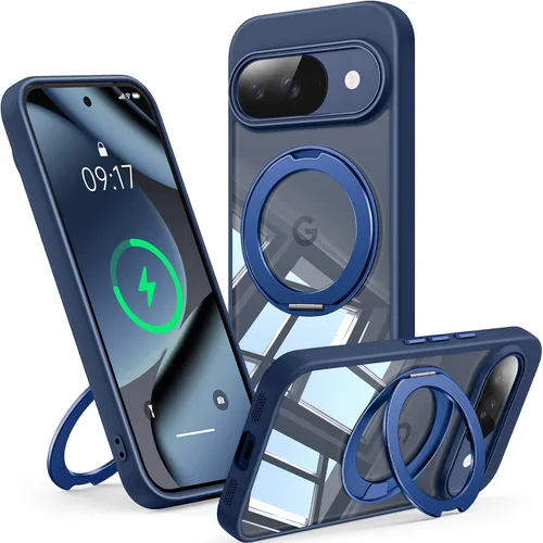 Vista 14 de 【Soporte magnético giratorio de 360°】 Funda para Google Pixel 8A 【Compatible con MagSafe y Pixelsnap】 Funda con soporte de anillo 【Transparente sin