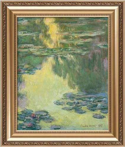 Vista 25 de IPIC - Reproducción artística de los lirios de agua de Claude Monet 1906, impresiones giclée coinciden con el marco dorado clásico, arte de pared