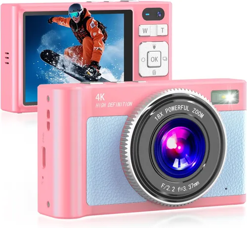 Vista 7 de Forc Cámara digital, cámara de fotos 4K con tarjeta de 64 GB, video antivibraciones con zoom 18X, cámara vintage para camping, viajes, vlogging