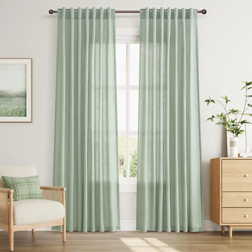 Vista 126 de Joywell - Cortinas de lino de 96 pulgadas de largo para sala de estar Natural