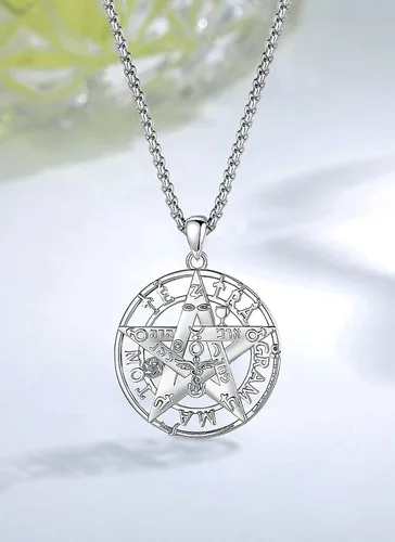 Vista 3 de CELESTIA Collar de pentagrama de plata de ley 925 para mujeres y hombres, cadena de 24 pulgadas, Plata esterlina