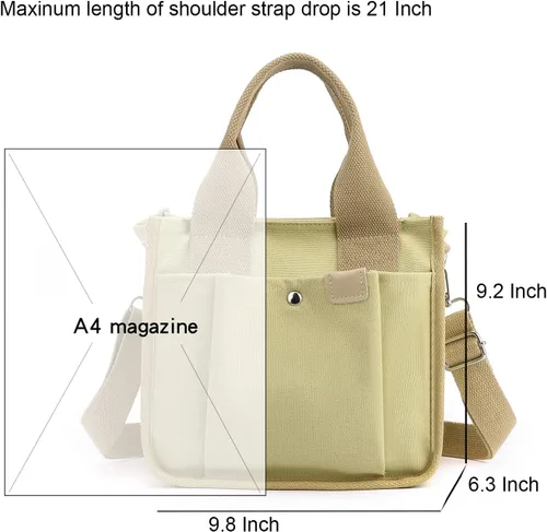 Vista 6 de Pequeña bolsa de lona con bolsillos para mujer, lindo mini bolso cruzado de hombro, bolso casual tipo bolso de mensajero