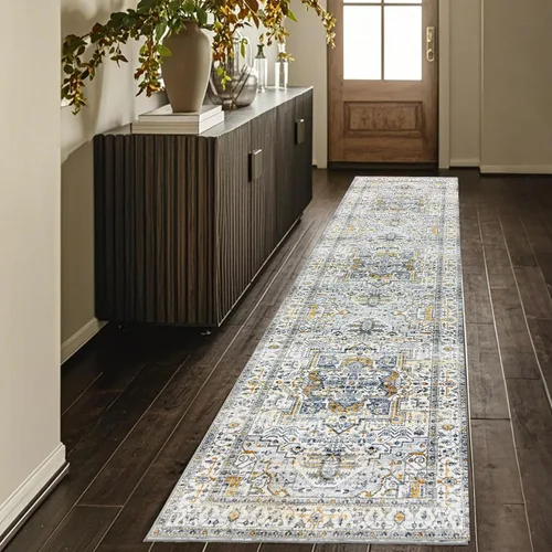 Vista 13 de Alfombra de pasillo de 2 x 3 pulgadas, lavable, estilo vintage, suave, antideslizante, para entrada, baño, resistente a las manchas