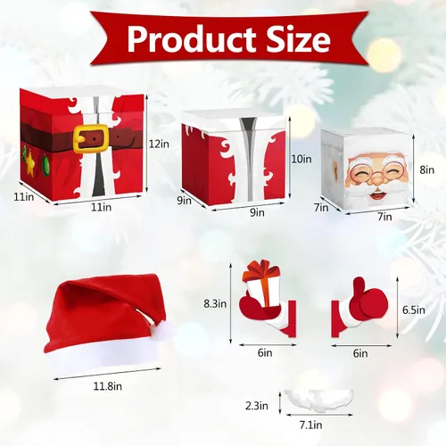 Vista 2 de 7 cajas apilables de Nochebuena, cajas de Navidad apilables con temática de Papá Noel, cajas de papel para el hogar y fiesta