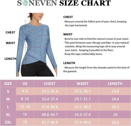 Vista 6 de Soneven Camisetas térmicas de manga larga para mujer, camisetas de compresión para entrenamiento, dobladillo cruzado, camisas de yoga atléticas