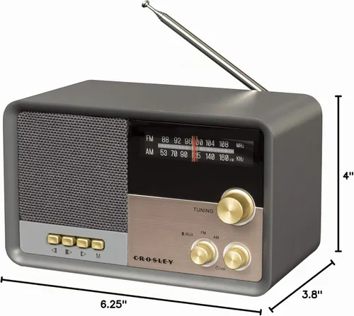 Vista 6 de Crosley CR3036D-CL Tribute Vintage Radio Bluetooth AM/FM, Charcoal Carbón