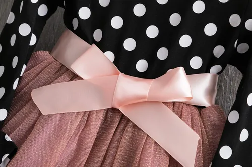 Vista 4 de Vestido de fiesta con tutú NNJXD para niña, con lunares, volantes con varias capas, de manga larga