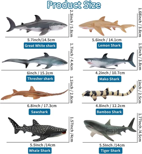 Vista 2 de Toymany 10 figuras realistas de juguete de baño de tiburón de 5 a 6 pulgadas de largo, juego de figuras de plástico de animales marinos del océano