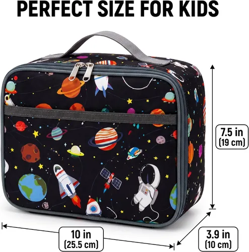 Vista 5 de Kulle - Lonchera de astronauta para niños, bolsa de almuerzo con tema espacial aislada, lonchera térmica reutilizable para niños, para la escuela
