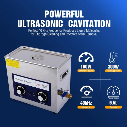 Vista 6 de Máquina limpiadora ultrasónica de 6.5 L con temporizador de calentador, lavadora ultrasónica de acero inoxidable de 180 W, 40 KHz Sonic Jewelry