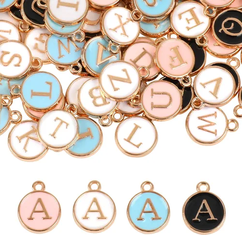 Vista 9 de 104 PIEZAS de dijes de letra para hacer joyas - dijes de alfabeto y iniciales de doble cara para collar y pulsera 2 colores 104 piezas
