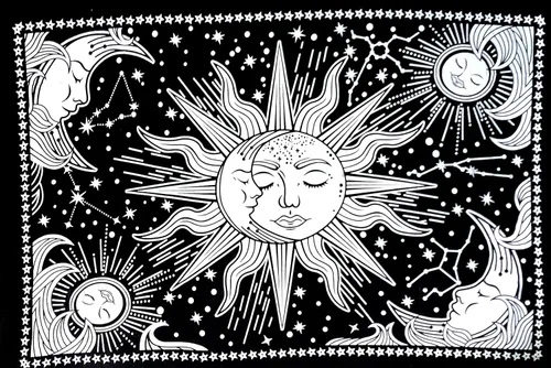 Vista 4 de ICC - Tapiz de sol y luna, tapiz de sol blanco y negro, sábana para colgar en la pared, decoración de habitación, tapices estéticos de arte místico