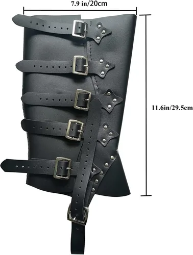 Vista 2 de Polainas medievales para hombre, de piel sintética, funda para botas de caballero vikingo, guerrero, armadura, protección de piernas, un par