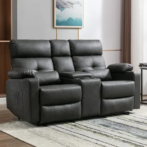Vista 8 de Sofá Biplaza Reclinable Eléctrico con Consola, Sofá Biplaza Reclinable Eléctrico con Calor y Masaje, Reposapiés Extendido, Sofá Biplaza Reclinable