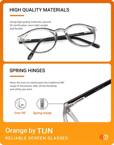 Vista 5 de TIJN Gafas de bloqueo de luz azul para hombres y mujeres, gafas de montura redonda gruesa vintage