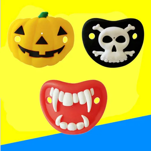 Vista 7 de Kisangel Chupetes divertidos con forma de calabaza, esqueleto, vampiros, colmillos, novedad, pezón, bebé, chupete para Halloween, recuerdos de fiesta