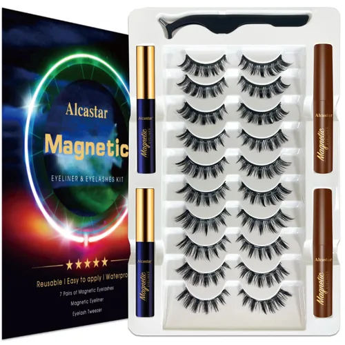 Vista 7 de Alcastar - Pestañas magnéticas con kit de delineador de ojos, pestañas magnéticas de aspecto natural, de larga duración, fáciles de aplicar, sin