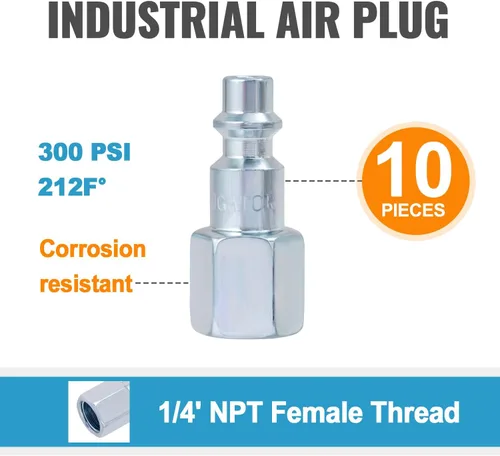 Vista 2 de SUNGATOR - Enchufes de aire hembra de 1/4 de pulgada, paquete de 10 accesorios de manguera de aire industrial NPT