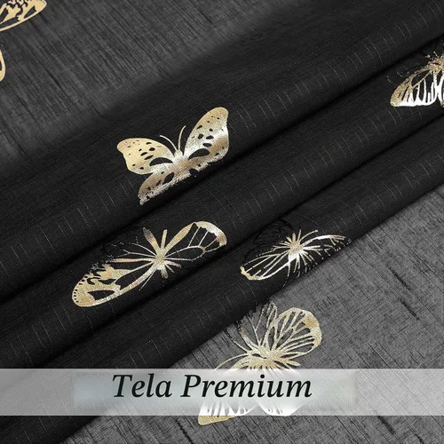 Vista 6 de Jubilantex Paneles de cortinas transparentes de mariposas negras y doradas de 52 pulgadas de ancho para dormitorio de niñas, elegantes cortinas