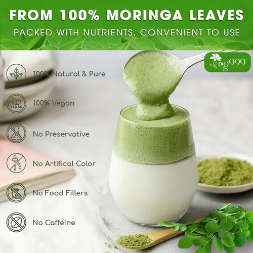 Vista 3 de TOG999, Polvo de hoja de moringa prémium de 16 onzas, 100% natural y puro de hojas de moringa, sin aditivos, sin gluten, sin azúcar, vegano