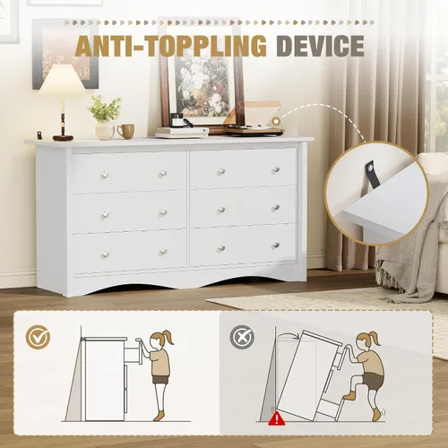 Vista 3 de YESHOMY Cómoda blanca para dormitorio, 47.2 pulgadas, 6 cajones moderna de Blanco