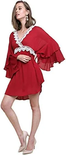 Vista 6 de Umgee Mini vestido de ganchillo con mangas acampanadas y volantes para mujer