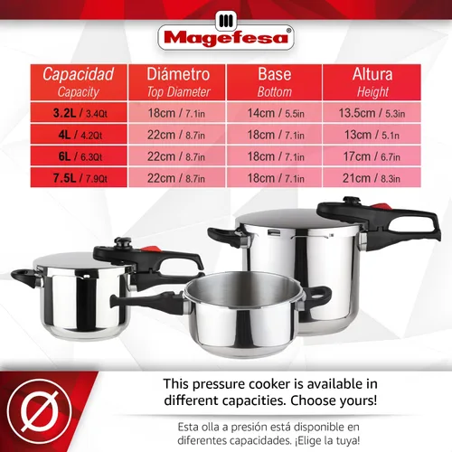 Vista 2 de Magefesa Practika Plus - Olla a presión de acero inoxidable de 8 cuartos, adecuada para todo tipo de estufas, parte inferior difusora de calor de 5
