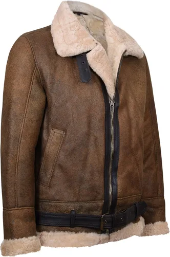 Vista 3 de Chaqueta de piel de oveja marrón claro B3 para hombre