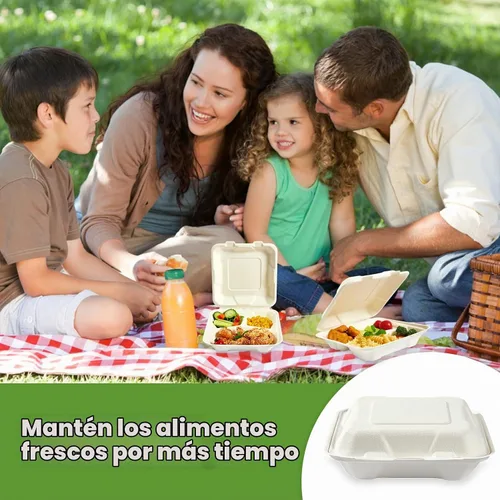 Vista 7 de Vplus Paquete de 300 Recipientes compostables para llevar con diseño de concha, de 20,3 x 20,3 cm, desechables y ecológicos, con 3 compartimentos