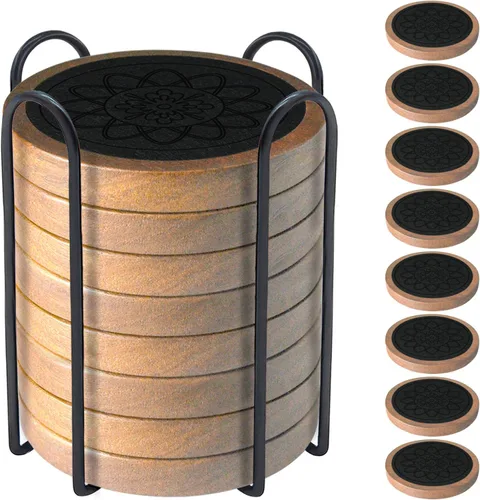 Vista 16 de Posavasos de madera para bebidas, Minacun conjuntos de posavasos absorbentes de 5, posavasos para bebidas para protección de mesa de café