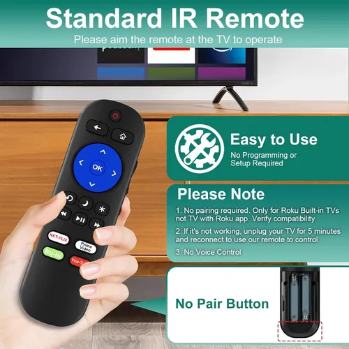 Vista 4 de Paquete de 2 controles remotos IR únicamente para TV con Roku integrado