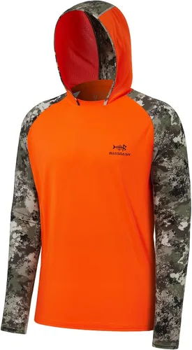 Vista 8 de BASSDASH Camisa de pesca de rendimiento UPF 50 para hombre, sudadera con capucha de camuflaje de manga larga FS17M