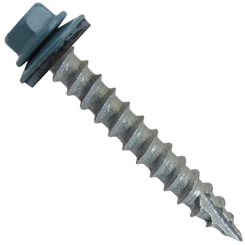 Vista 2 de Tornillos para techos de metal #14 (750) Tornillos x 1-1/2 "ABC Gris Arandela hexagonal Tornillo de techo de chapa metálica para techo.