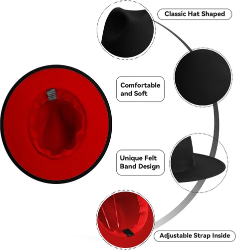 Vista 3 de Fedora clásica de ala ancha para mujeres y hombres, sombrero de Panamá de fieltro ajustable con banda