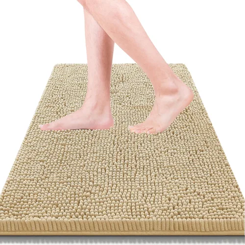 Vista 25 de Alfombras de baño de 47 x 17 pulgadas, súper absorbentes, suaves, gruesas, lavables a máquina, tapete de baño de felpilla antideslizante, tapete