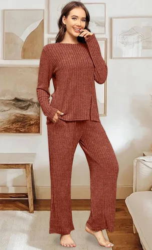 Vista 3 de WIHOLL Conjuntos de dos piezas para mujer, conjunto de descanso acogedor suéter con bolsillos