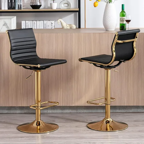 Vista 25 de LZAREAL Juego de 2 taburetes de bar de metal con altura ajustable, diseño moderno de piel sintética blanca sin brazos con base cromada para isla