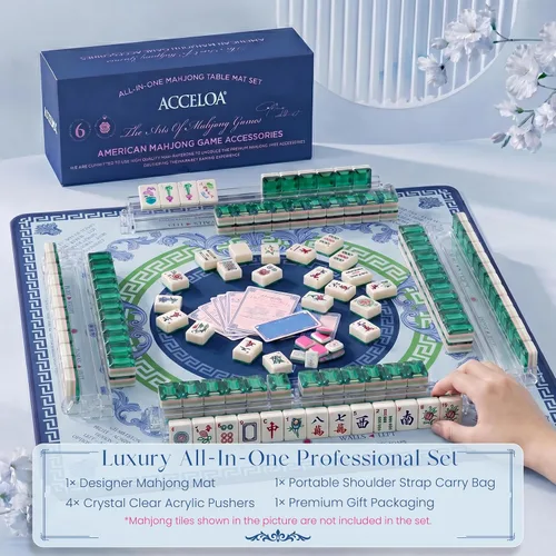 Vista 4 de American Mahjong Mat and Racks Set: 31.5" x 31.5" Neopreno impermeable Brújula azul marino