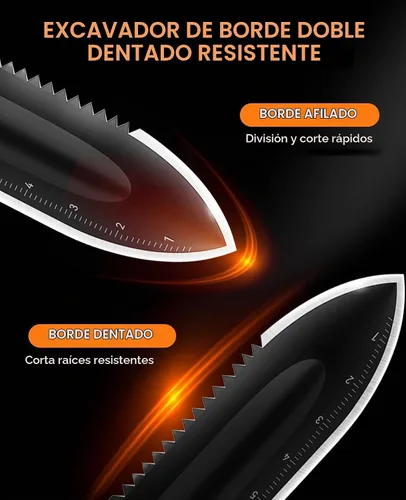 Vista 3 de SUNPOW Herramientas de excavación de pala para detector de metales, cuchillo de pala para excavadora de doble borde dentado resistente, herramientas