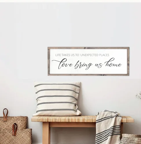 Vista 2 de Life Takes Us To Unexpected Places Love Brings Us Home Family Signs Gift for Her Modern Farmhouse Est Sign Rustic Large Name Sign Wedding (11" x 25")