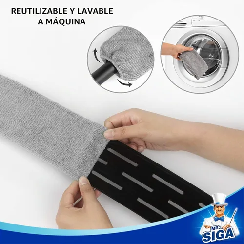 Vista 3 de MR.SIGA Plumero Flexible de Microfibra Largo para Limpieza de Espacios, Mango Ajustable de Acero Inoxidable, Plumero de Limpieza de Espacios Lavable