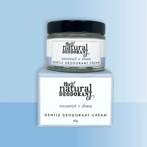 Vista 5 de The Natural Deodorant Co, Desodorante Suave Crema Coco + Karité 1.94 oz Sin aluminio, sin plástico, para pieles sensibles, ingredientes naturales