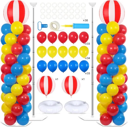 Vista 13 de Juego de 2 soportes de columna de globos nocturnos de película con 102 globos de aluminio de palomitas de maíz, soporte de torre ajustable de 5.57
