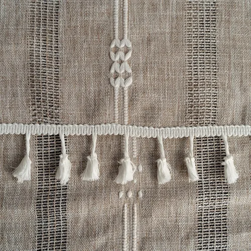 Vista 5 de Gernaice Mantel bordado de rayas rústicas con borlas cuadradas y pequeñas de algodón y lino, sin arrugas, lavable, para mesita de noche, café, Marrón