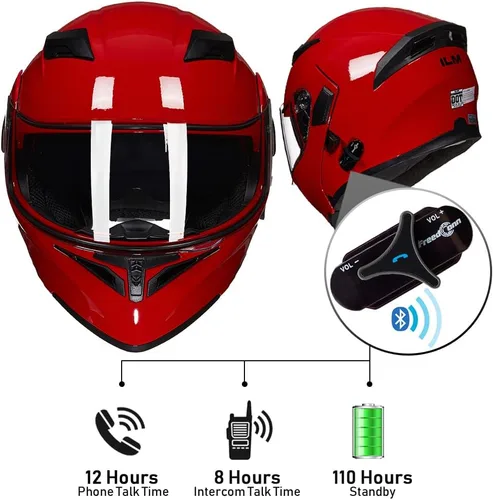 Vista 6 de ILM - Casco de motocicleta con Bluetooth, modular, abatible, de cara completa, doble visera, MP3, intercomunicador, radio FM, aprobado por el DOT