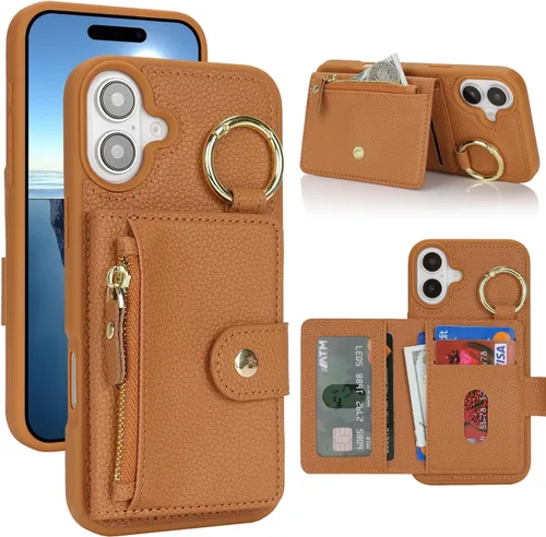 Vista 31 de Funda para iPhone 14 Plus con tarjetero, color negro Funda con cremallera y ranura para mujer y hombre