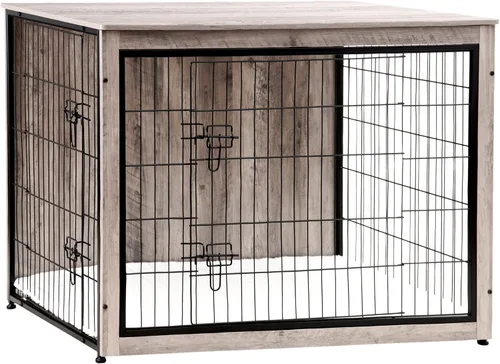 Vista 51 de DWANTON - Perrera con cojín, de madera, con puertas dobles, para interiores, S, M, L, 27.2 pulgadas de largo, negro