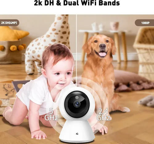 Vista 2 de BJR Cámara de seguridad para interiores 2K HD, cámara para mascotas panorámica/inclinación de 360° con WiFi de doble banda (5G y 2.4G), seguimiento