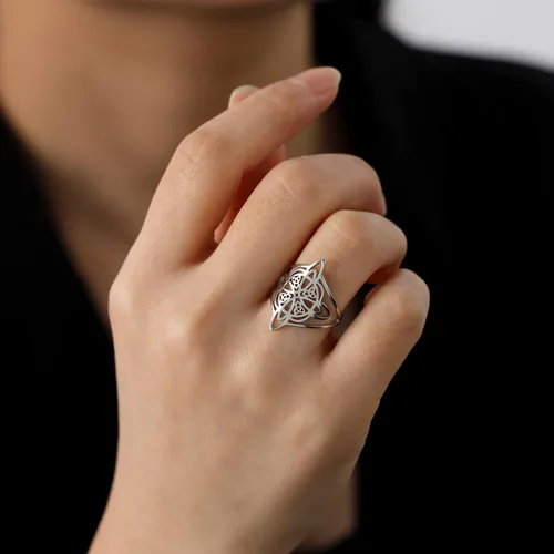 Vista 6 de Dreamtimes Anillo de nudo de bruja para mujer, anillos de barra de acero inoxidable, anillo de nudo de bruja celta, cuaternario, anillo de brujería