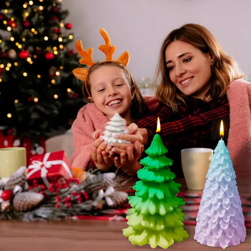 Vista 4 de Molde de vela de árbol de Navidad 3D, 2 piezas de silicona